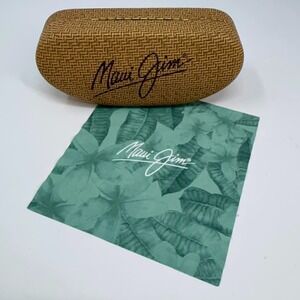Maui Jim Sunglass Eyeglasses Case Faux Bamboo Basket Weave Hard Clamshell Cloth